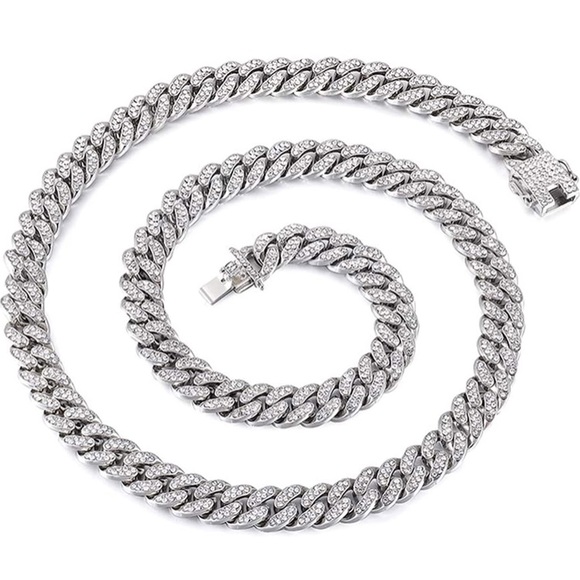 14k White Gold Miami Cuban w/ Zirconia Diamonds - Picture 2 of 3